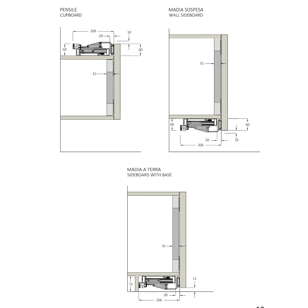 Розсувна система A Fil на 3 двері, 25кг, з дотяом Розсувна система A Fil на 3 двері, 25кг, з дотяом