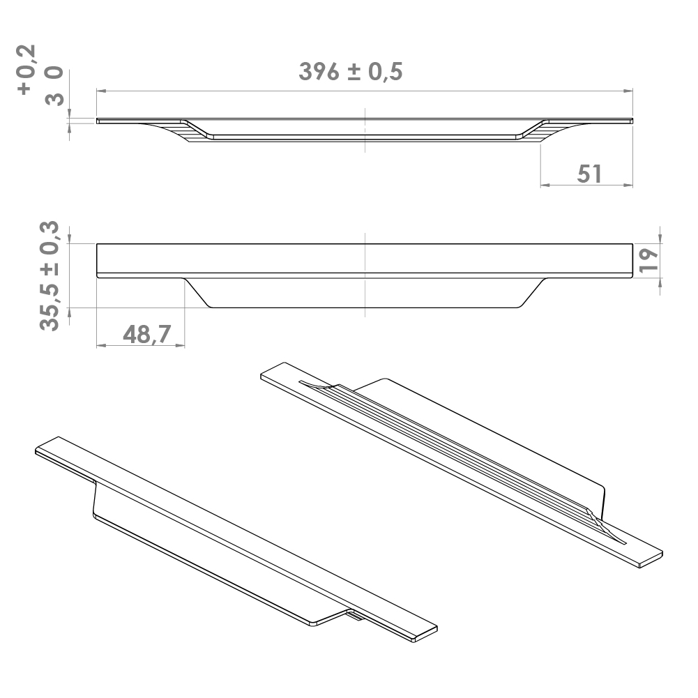 Ручка BLAZE 396х36хh12мм, черный браш