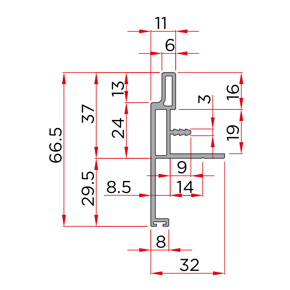 Ручка H=2800мм зі щіткою, для товщини 18-19мм, чорний (алюм.)