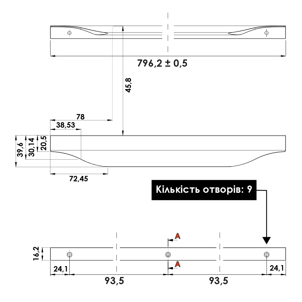 Ручка JAZZ, L=796мм, м/о 8х93.5мм, нерж. браш Ручка JAZZ, L=796мм, м/о 8х93.5мм, нерж. браш