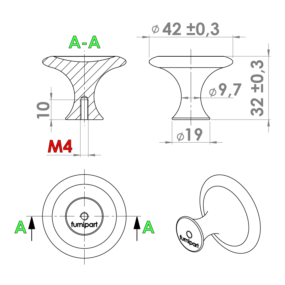 Ручка-кнопка BELL, чорний мат Ручка-кнопка BELL, чорний мат