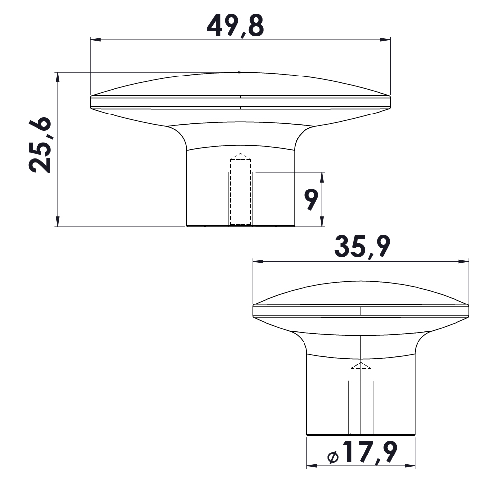 Ручка-кнопка DOME 49,8х35,9х25,6мм, черный мат.