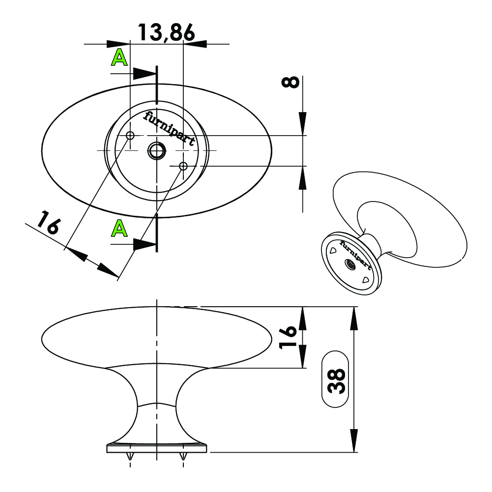 Ручка-кнопка OVAL SIMPLE 60х35х38мм, черный мат.