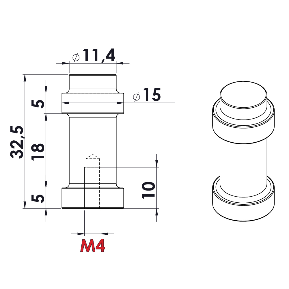 Ручка-кнопка PILLAR d15х32,5мм, черный мат.