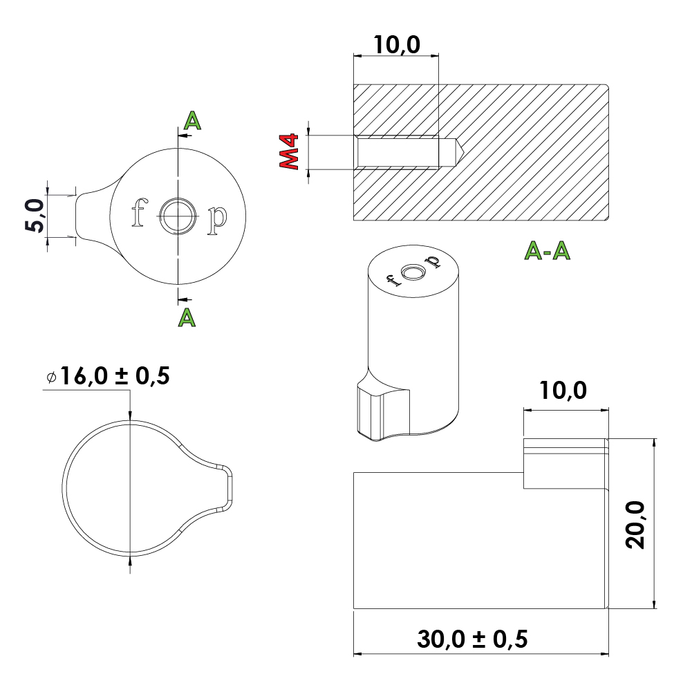 Ручка-кнопка SCOPE d16х30х20мм, черный мат.