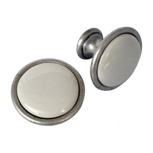 Ручка-кнопка старое серебро с фарфором 34х25мм