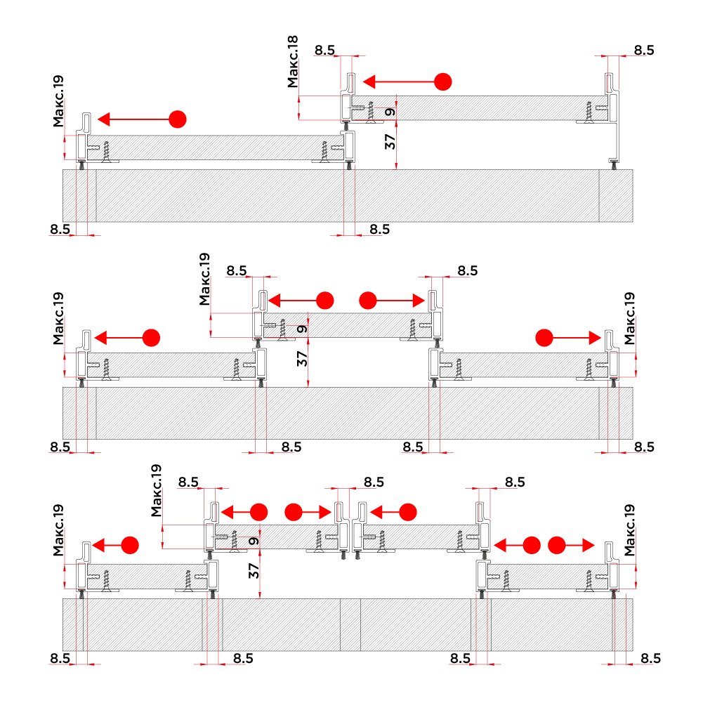 Ручка коротка H=2800мм зі щіткою, для товщини 18-19мм, чорний (алюм.)