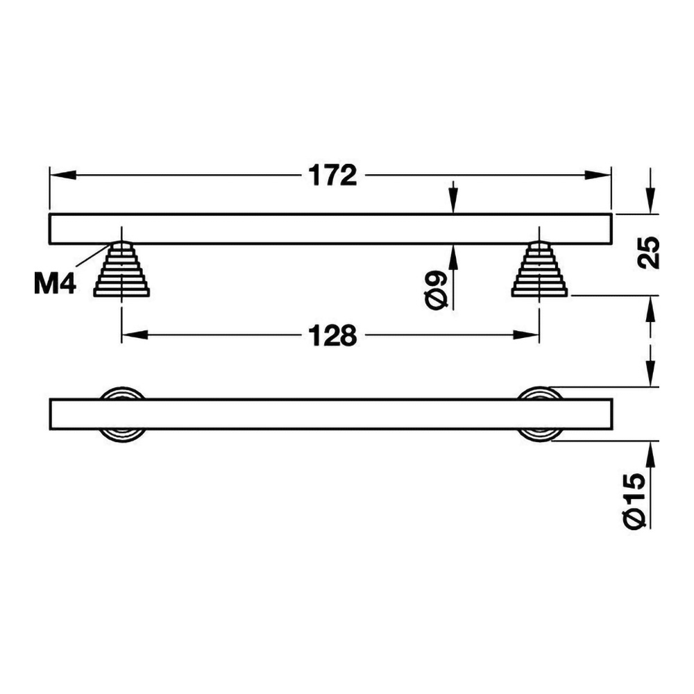Ручка латунь пол. L=172мм, м/о 128мм