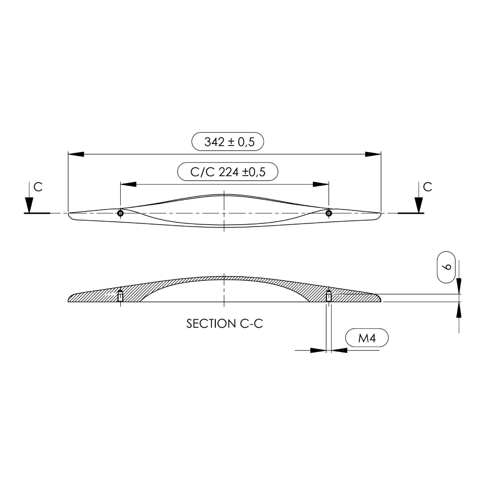 Ручка MANTA 342х26х26мм, м/о 224мм, дуб лакований Ручка MANTA 342х26х26мм, м/о 224мм, дуб лакований