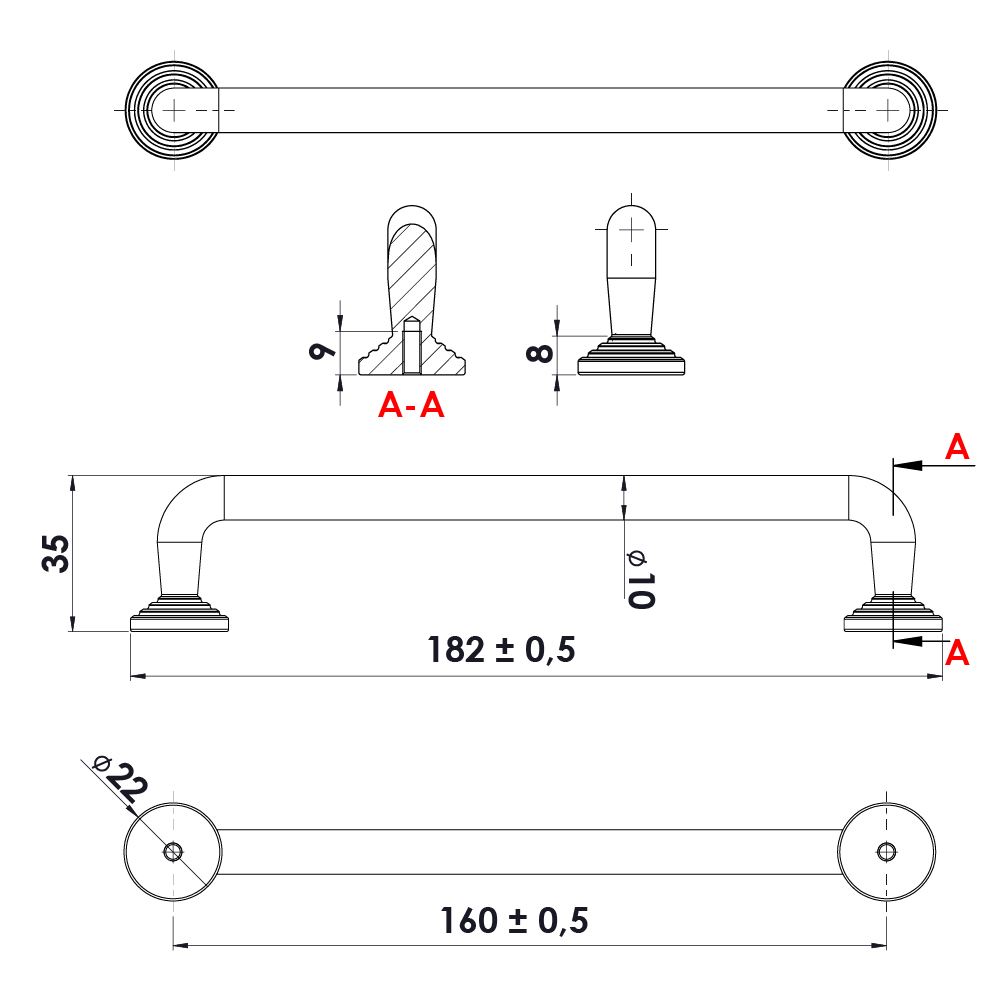 Ручка MOTION, L=182мм, м/о 160мм, чорний зернистий Ручка MOTION, L=182мм, м/о 160мм, чорний зернистий