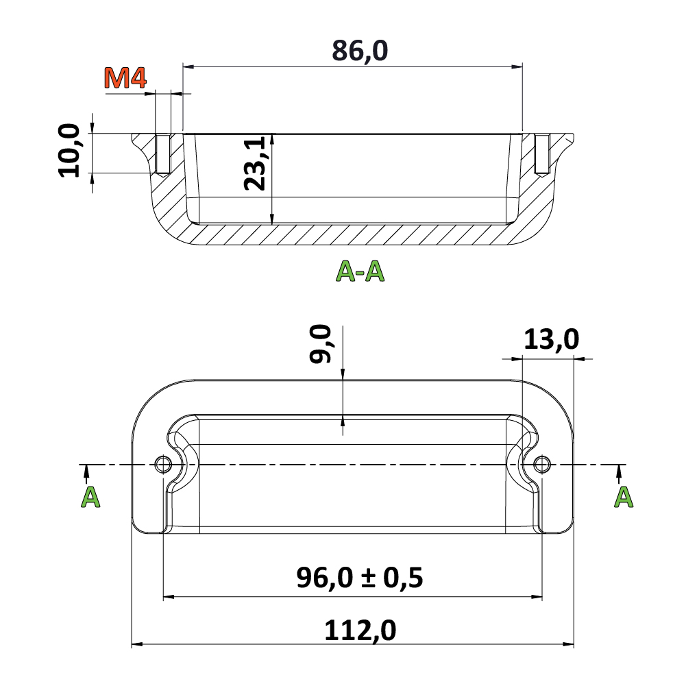 Ручка-мушля PORT, L=112мм, м/о 96мм, чорний мат Ручка-мушля PORT, L=112мм, м/о 96мм, чорний мат