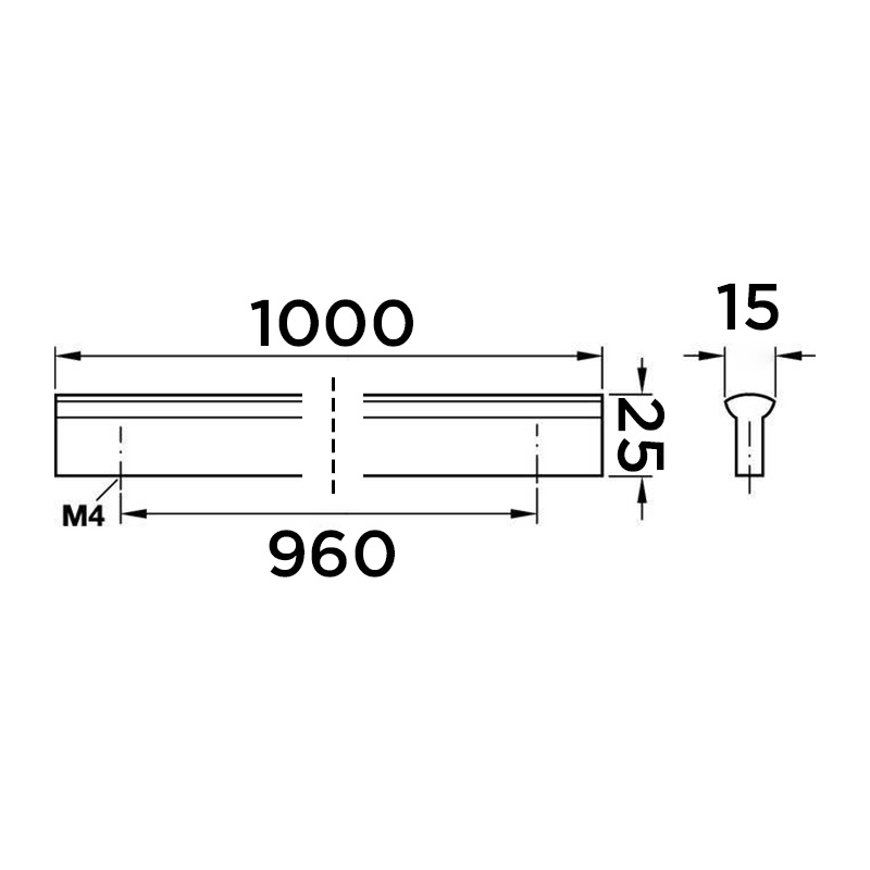 Ручка срібло мат. L=1000мм, м/о 960мм                                                              