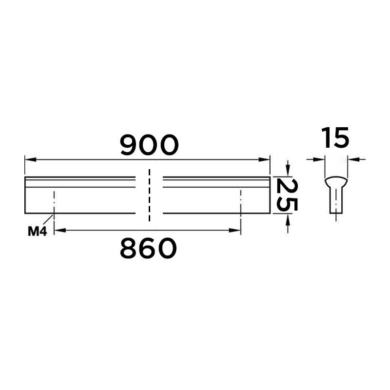 Ручка срібло мат. L=900мм, м/о 860мм                                                               
