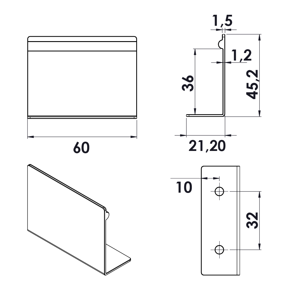 Ручка SHEET 60х45х21мм, м/о 32мм, нержавеющая сталь