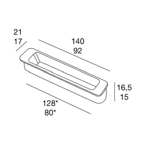 Ручка врізна L=140мм, м/о 128мм, алюміній Ручка врізна L=140мм, м/о 128мм, алюміній