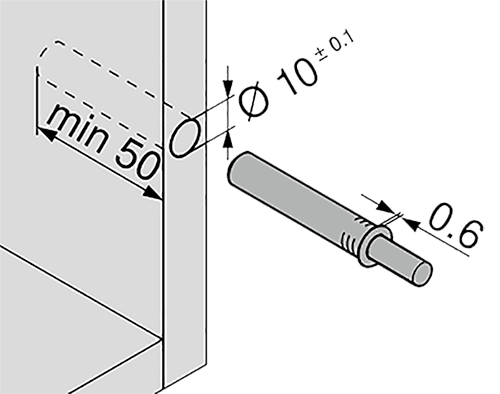 TIP-ON короткий d10x50мм, для наклад. дверей H до 1300мм, білий (пластик)