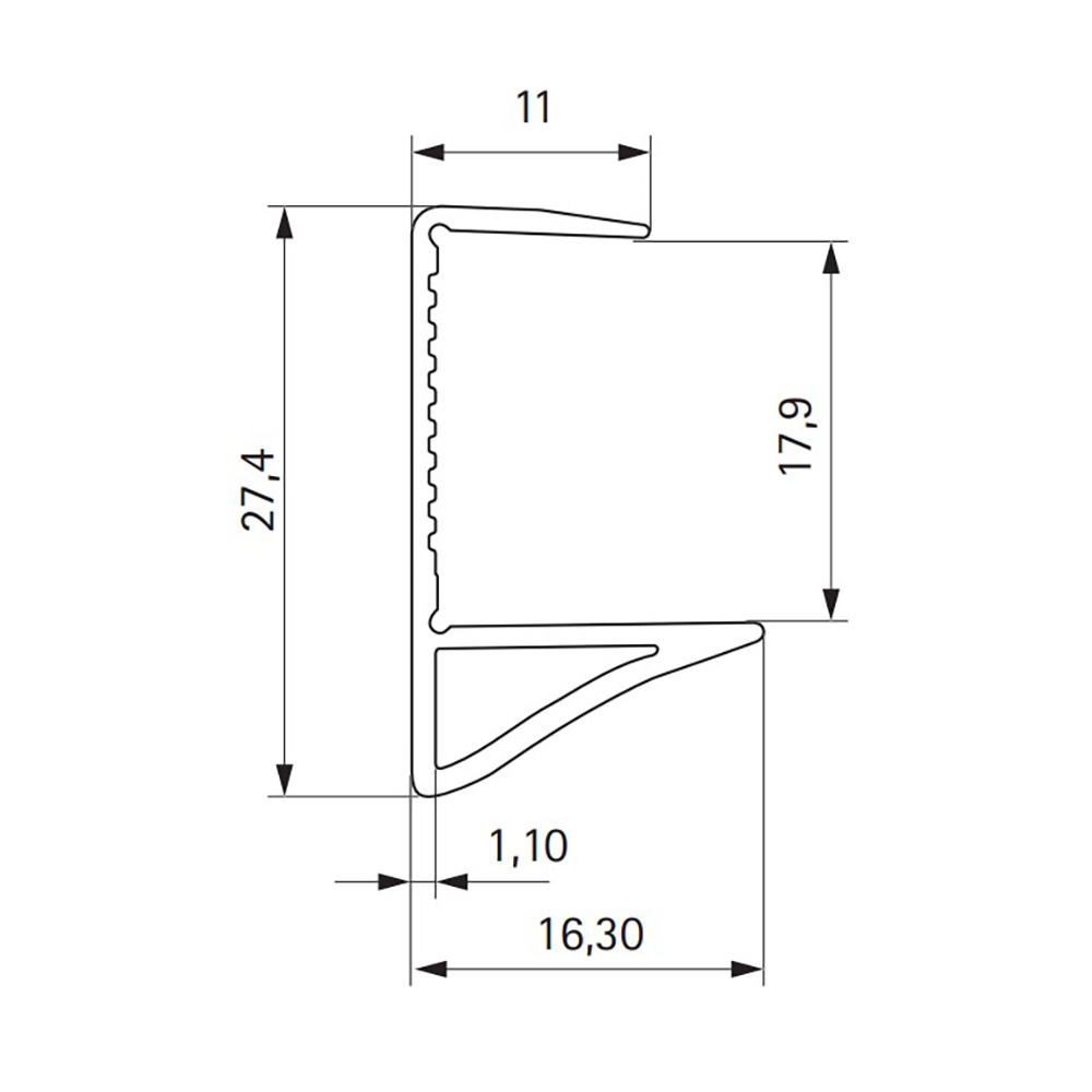 Торц. планка XL для 18мм h=27.4мм, чорний анодований (алюміній) 4,7м