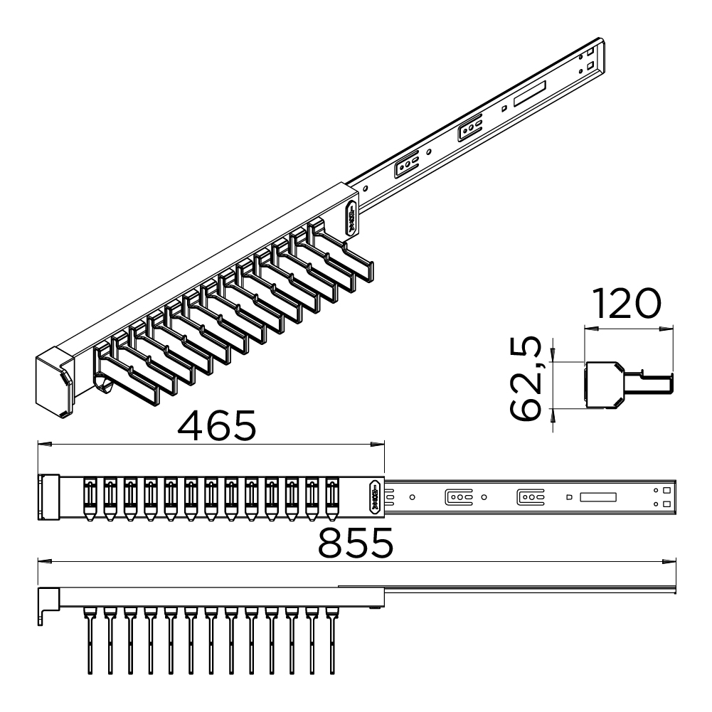 Тримач Ipnos на 13 краваток 450мм, з лівим  кріпленням, чорний
