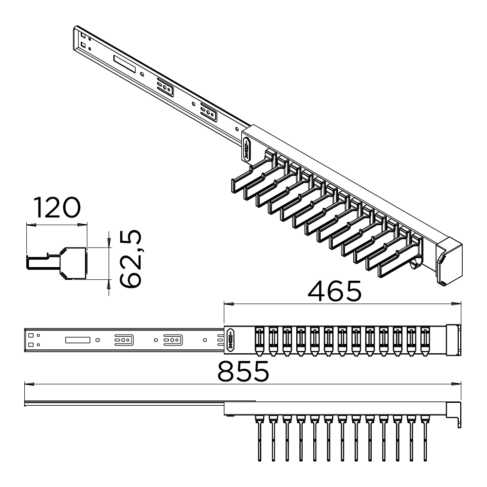 Тримач Ipnos на 13 краваток 450мм, з правим кріпленням, чорний