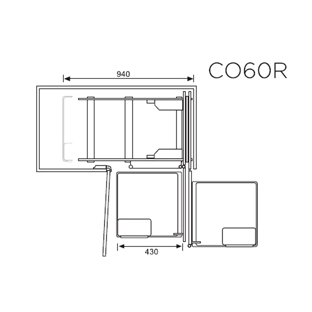 Кутовий механізм 600 Sous-Chef (мод.CO60) правий, W=940мм, метал, сірий оріон