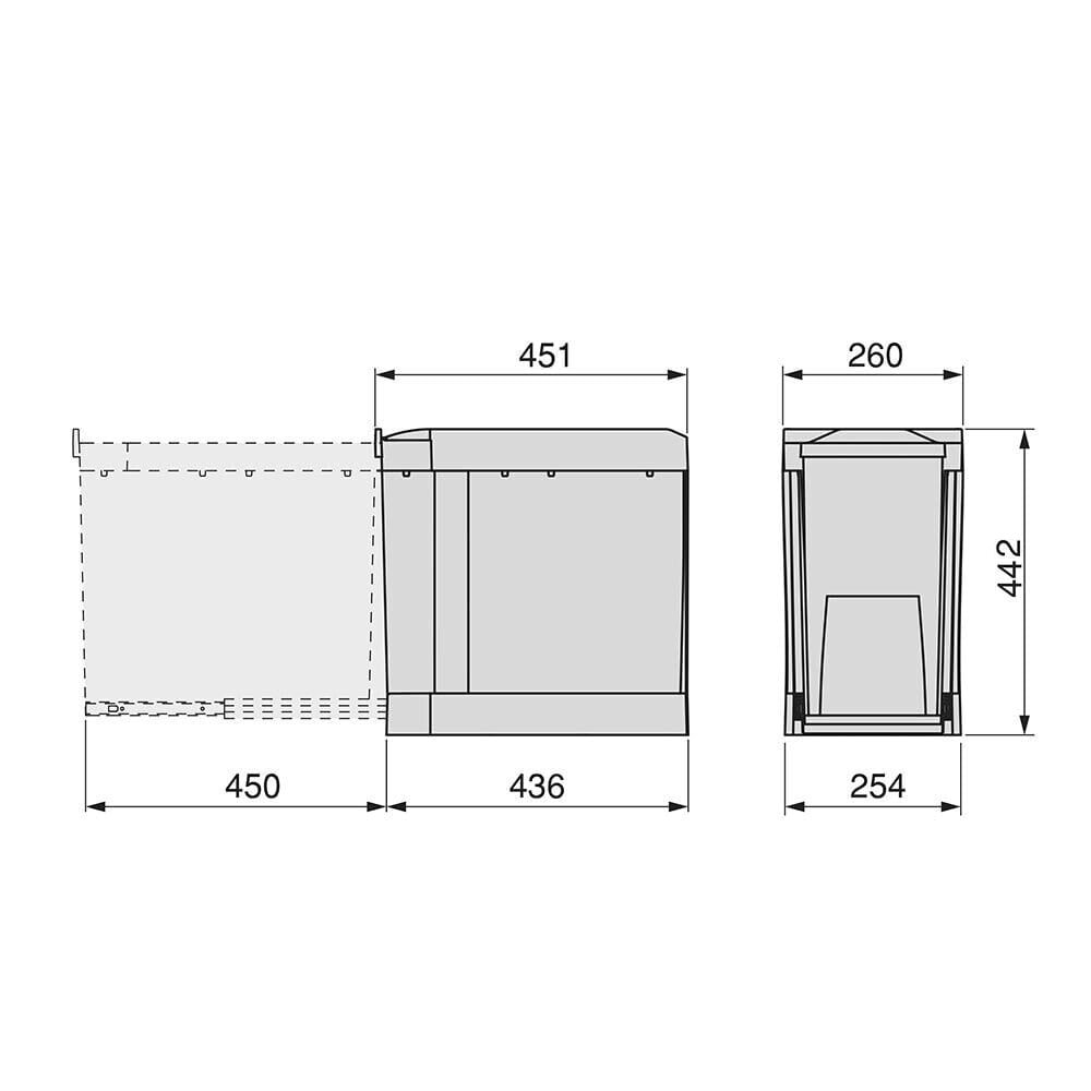 Ведро 400 (мод.245) выдвижное, 30л, 260х452мм, H=442мм, пластик, серый
