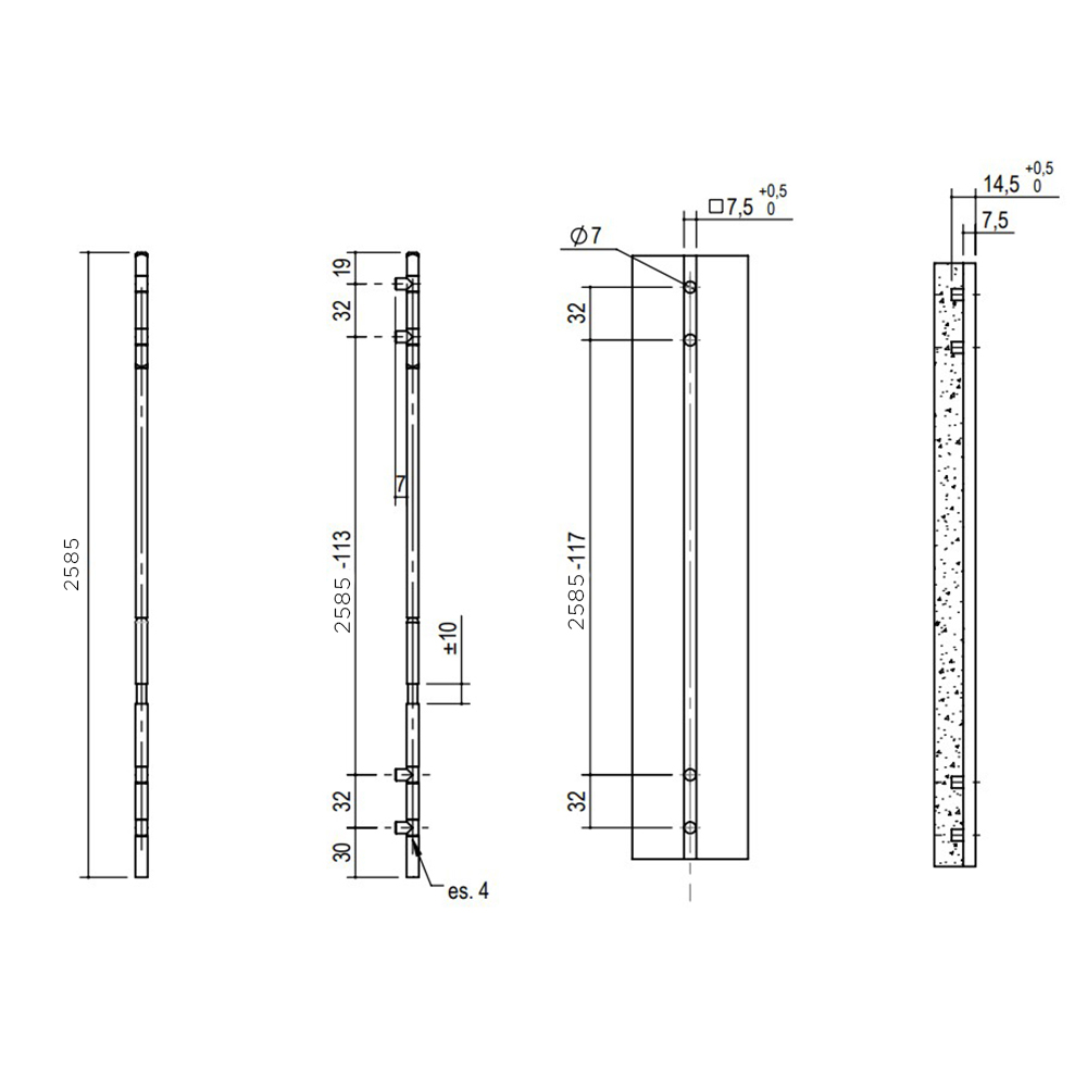 Вирівнювач  для дверей серії 501, L=2585мм Вирівнювач  для дверей серії 501, L=2585мм