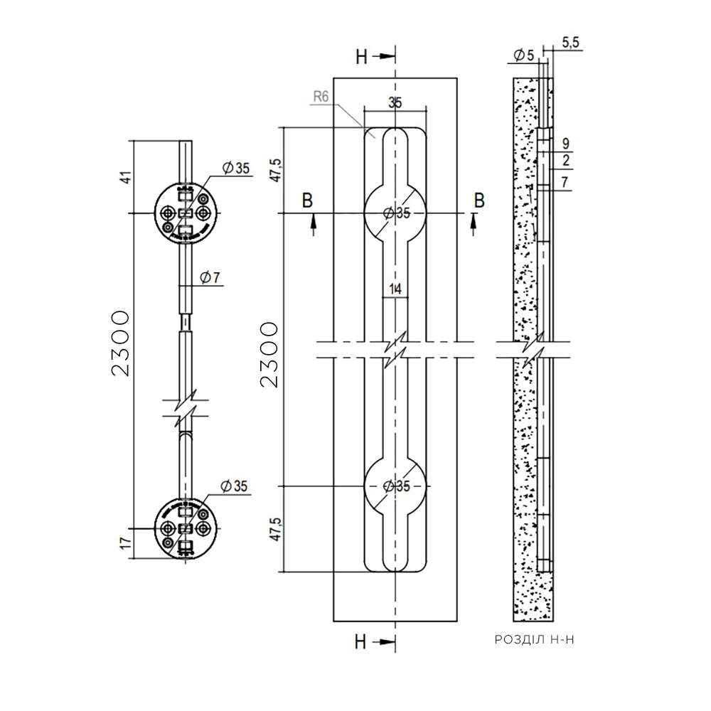 Вирівнювач для дверей серії TNB421, L=2300мм з алюмінієвою заглушкою Вирівнювач для дверей серії TNB421, L=2300мм з алюмінієвою заглушкою