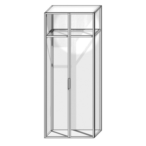 Шкаф двухдверный 900*2950 (Боковой профиль стекло приклеивание и фасад стекло под приклейку+полка Lait)