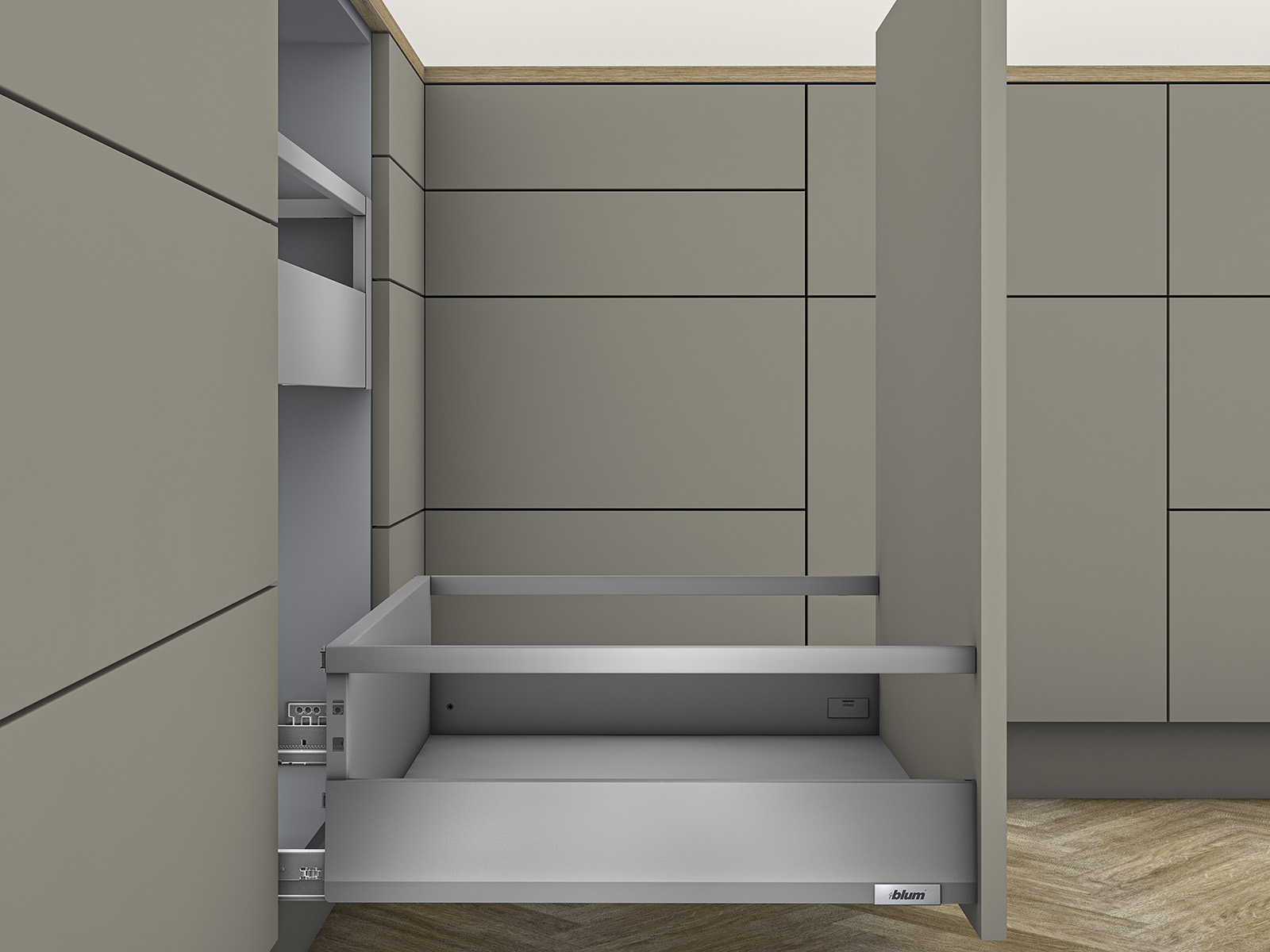 MERIVOBOX, 500 мм, 70 кг, E, з релінгами, TIP-ON BLUMOTION,IG-M (індіум сірий) MERIVOBOX, 500 мм, 70 кг, E, з релінгами, TIP-ON BLUMOTION,IG-M (індіум сірий)