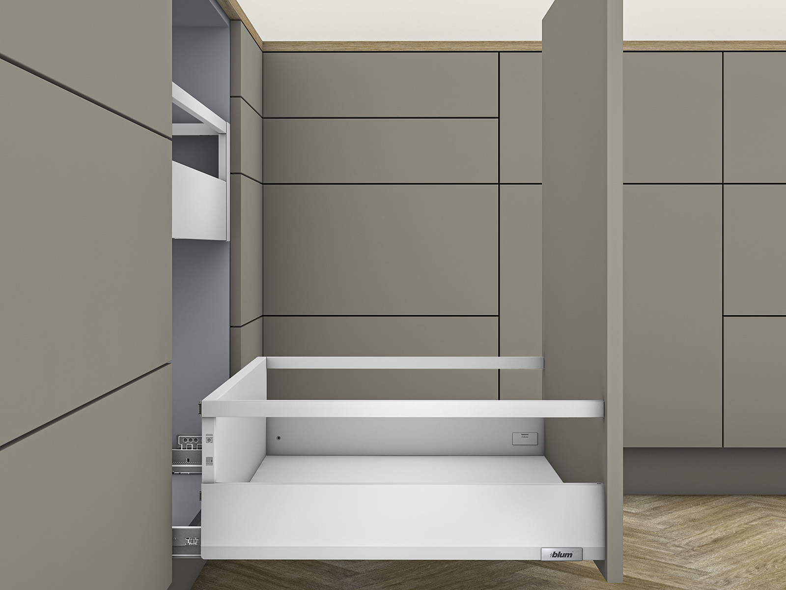 MERIVOBOX, 450 мм, 70 кг, E, з релінгами, BLUMOTION, SW-M (білий шовк) MERIVOBOX, 450 мм, 70 кг, E, з релінгами, BLUMOTION, SW-M (білий шовк)