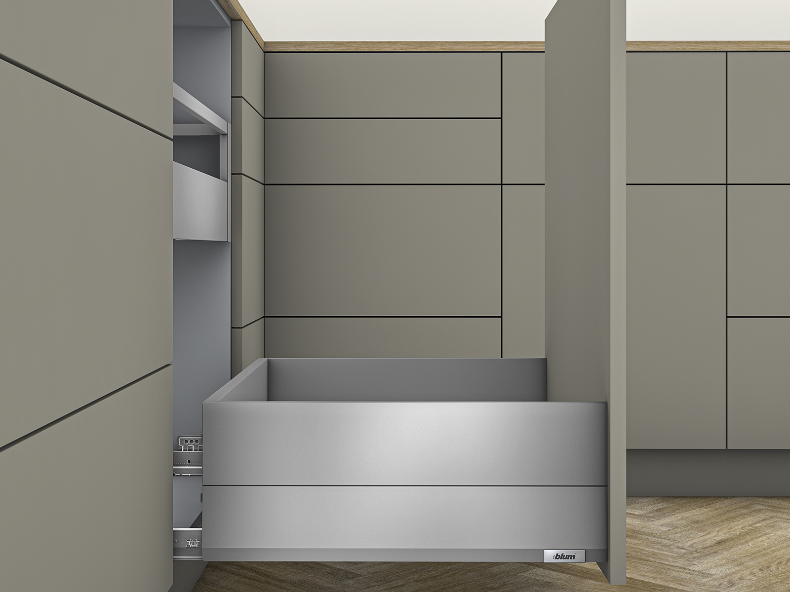MERIVOBOX, 550 мм, 70 кг, E, з BOXCAP, TIP-ON BLUMOTION,IG-M (індіум сірий) MERIVOBOX, 550 мм, 70 кг, E, з BOXCAP, TIP-ON BLUMOTION,IG-M (індіум сірий)