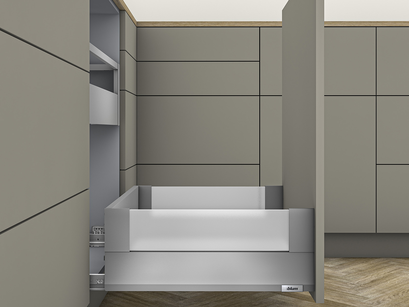 MERIVOBOX, 450 мм, 70 кг, E, з BOXCOVER, TIP-ON BLUMOTION,IG-M (індіум сірий) MERIVOBOX, 450 мм, 70 кг, E, з BOXCOVER, TIP-ON BLUMOTION,IG-M (індіум сірий)