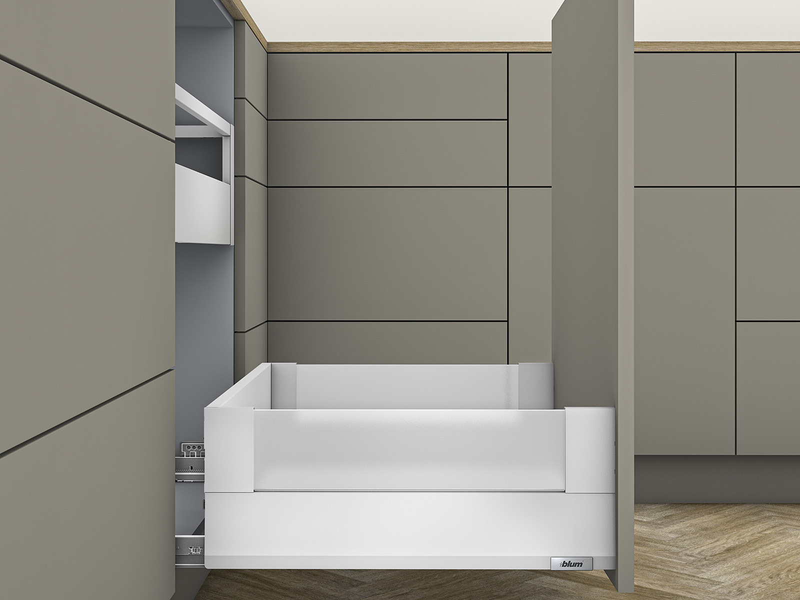 MERIVOBOX, 550 мм, 70 кг, E, з BOXCOVER, TIP-ON BLUMOTION, SW-M (білий шовк) MERIVOBOX, 550 мм, 70 кг, E, з BOXCOVER, TIP-ON BLUMOTION, SW-M (білий шовк)