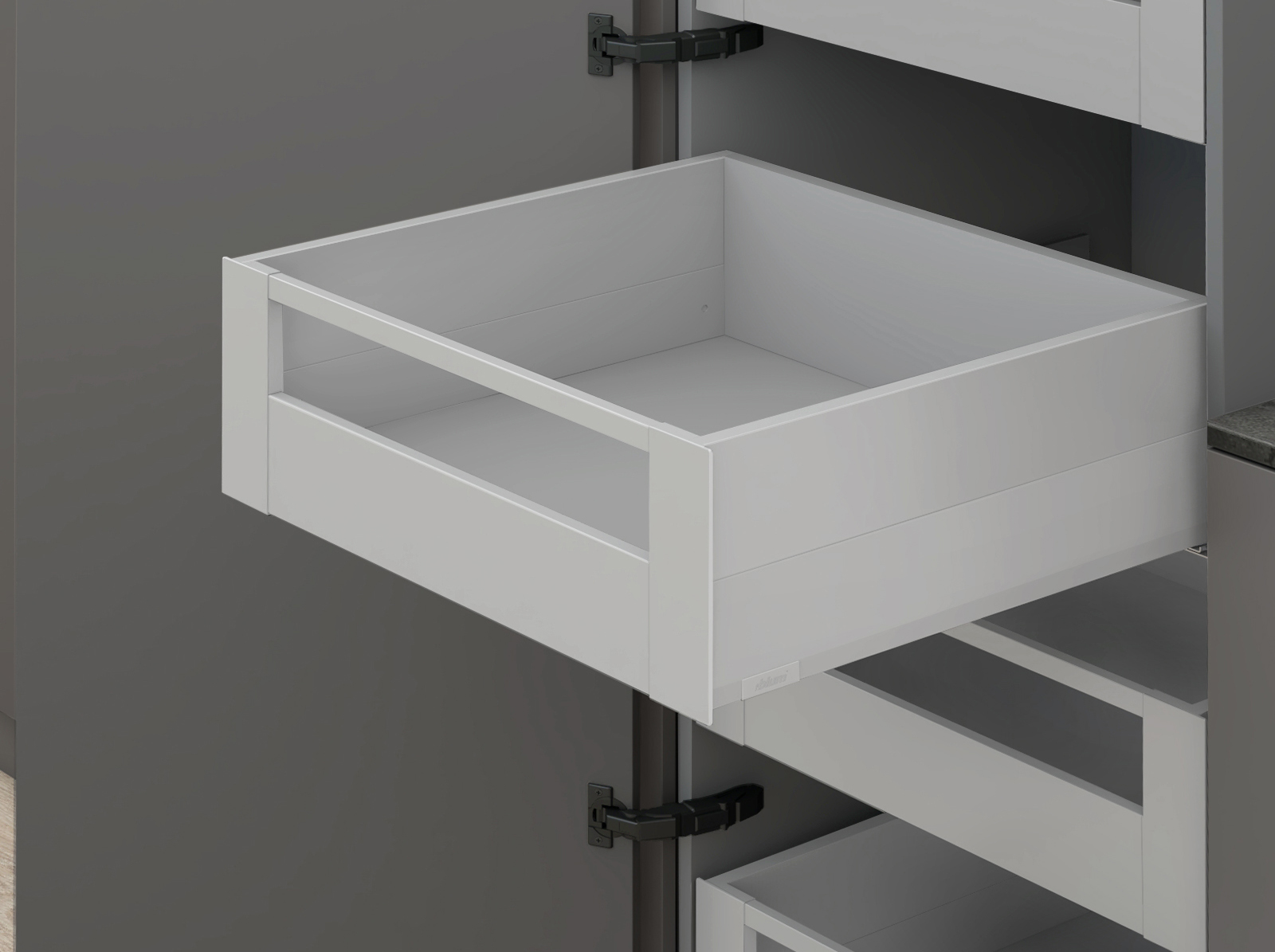 MERIVOBOX, 270 мм, 40 кг, E, з BOXCAP, BLUMOTION, IG-M (індіум сірий) MERIVOBOX, 270 мм, 40 кг, E, з BOXCAP, BLUMOTION, IG-M (індіум сірий)