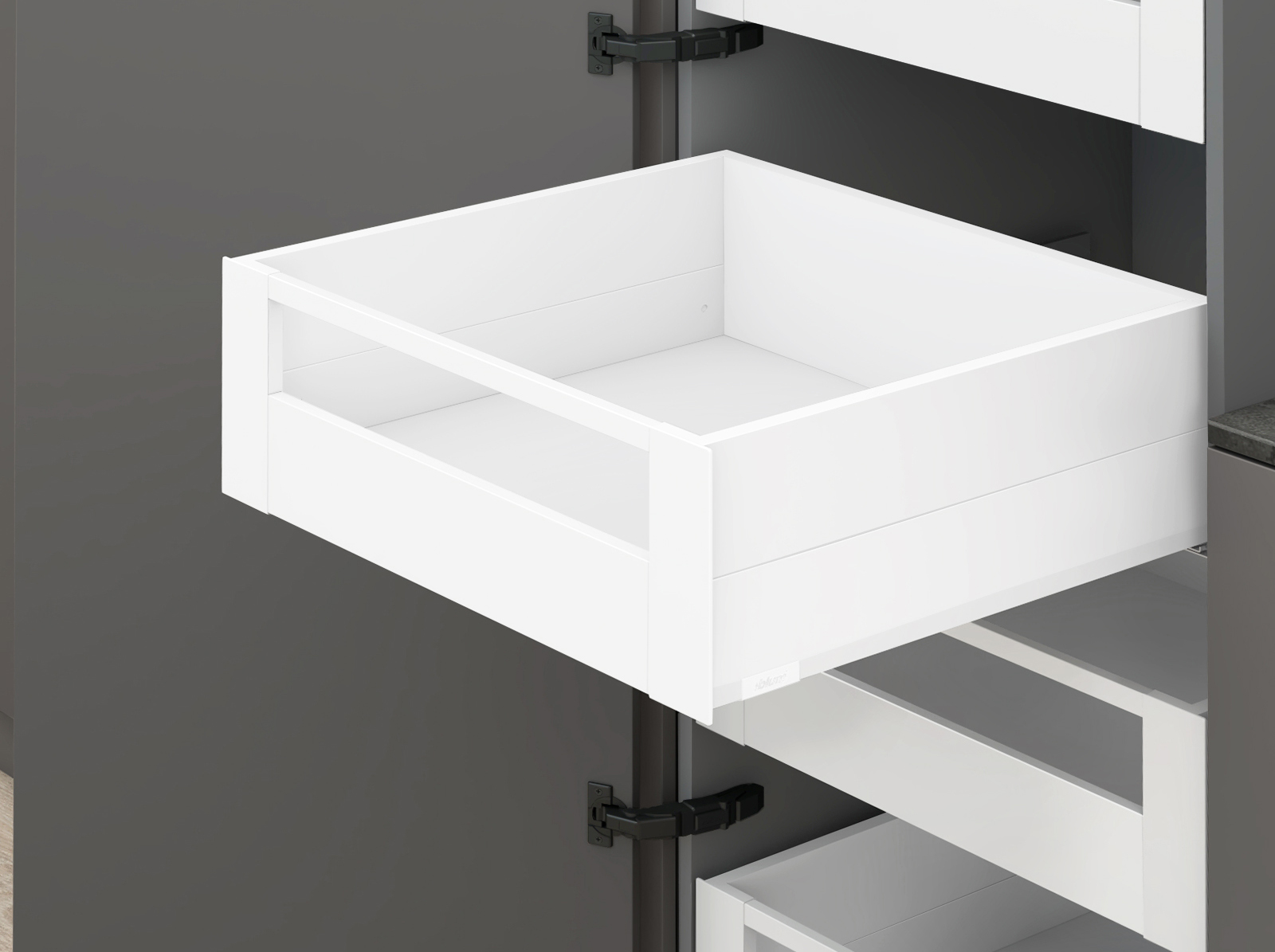 MERIVOBOX, 550 мм, 40 кг, E, з BOXCAP, TIP-ON BLUMOTION, SW-M (білий шовк) MERIVOBOX, 550 мм, 40 кг, E, з BOXCAP, TIP-ON BLUMOTION, SW-M (білий шовк)