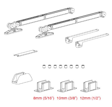 К-т механізмів Vetro 40 з 2-ма доводчиками (скло 8-10мм) двері мін.920мм, 80кг К-т механізмів Vetro 40 з 2-ма доводчиками (скло 8-10мм) двері мін.920мм, 80кг
