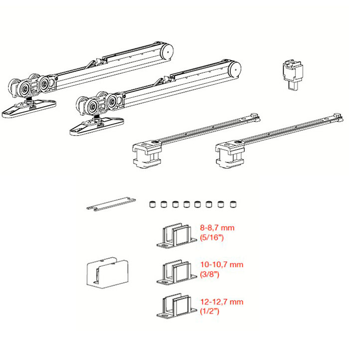 К-т механізмів Vetro 40 з 2-ма доводчиками F(скло 8/10/12мм) двеіь мін.920мм, 120кг К-т механізмів Vetro 40 з 2-ма доводчиками F(скло 8/10/12мм) двеіь мін.920мм, 120кг