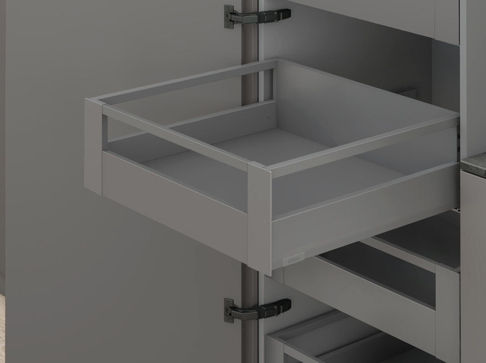 MERIVOBOX, 500 мм, 70 кг, E, з релінгами, TIP-ON BLUMOTION, OG-M (оріон сірий) MERIVOBOX, 500 мм, 70 кг, E, з релінгами, TIP-ON BLUMOTION, OG-M (оріон сірий)