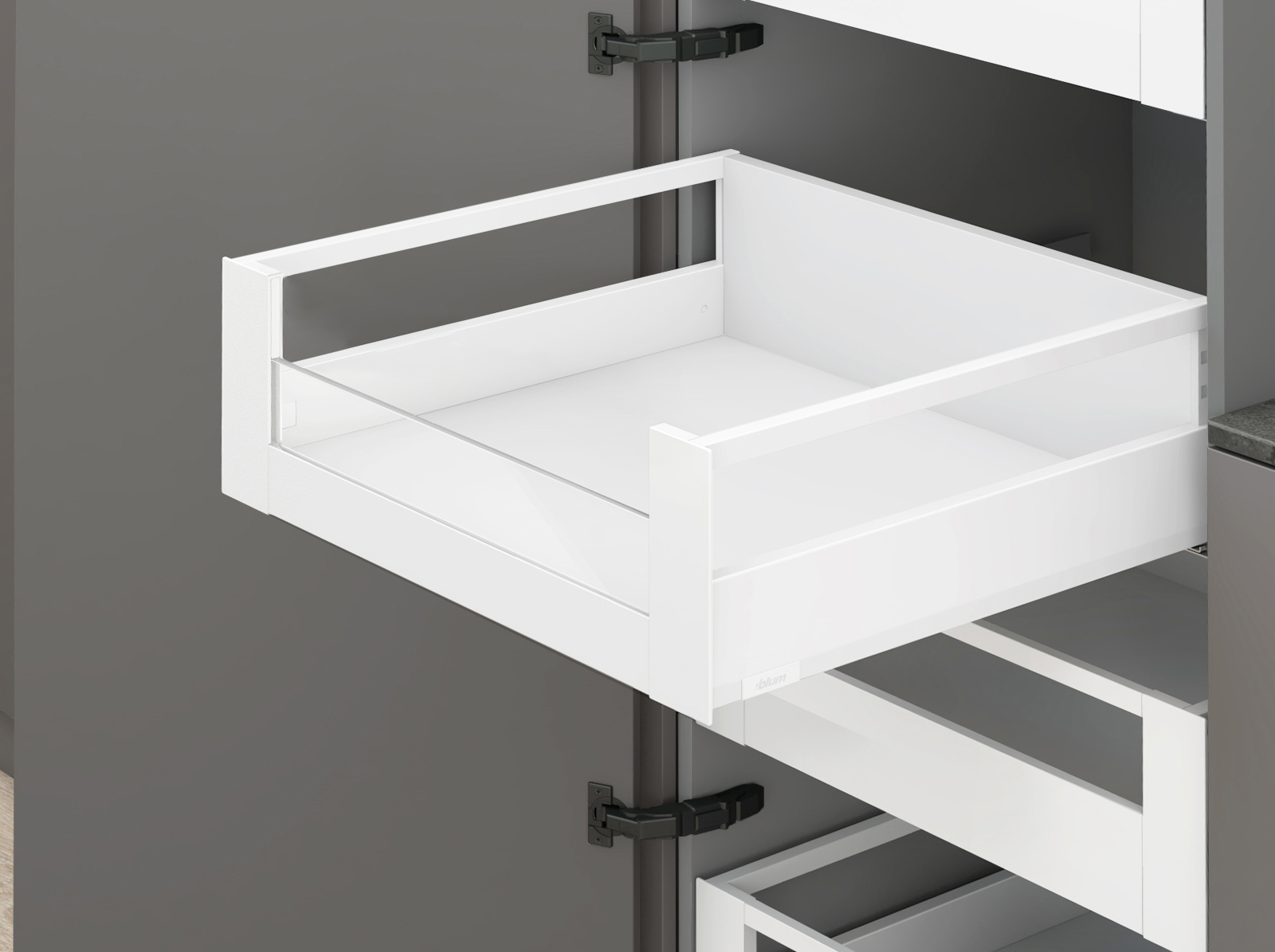 MERIVOBOX, 450 мм, 70 кг, E, з релінгами, TIP-ON BLUMOTION, SW-M (білий шовк) MERIVOBOX, 450 мм, 70 кг, E, з релінгами, TIP-ON BLUMOTION, SW-M (білий шовк)