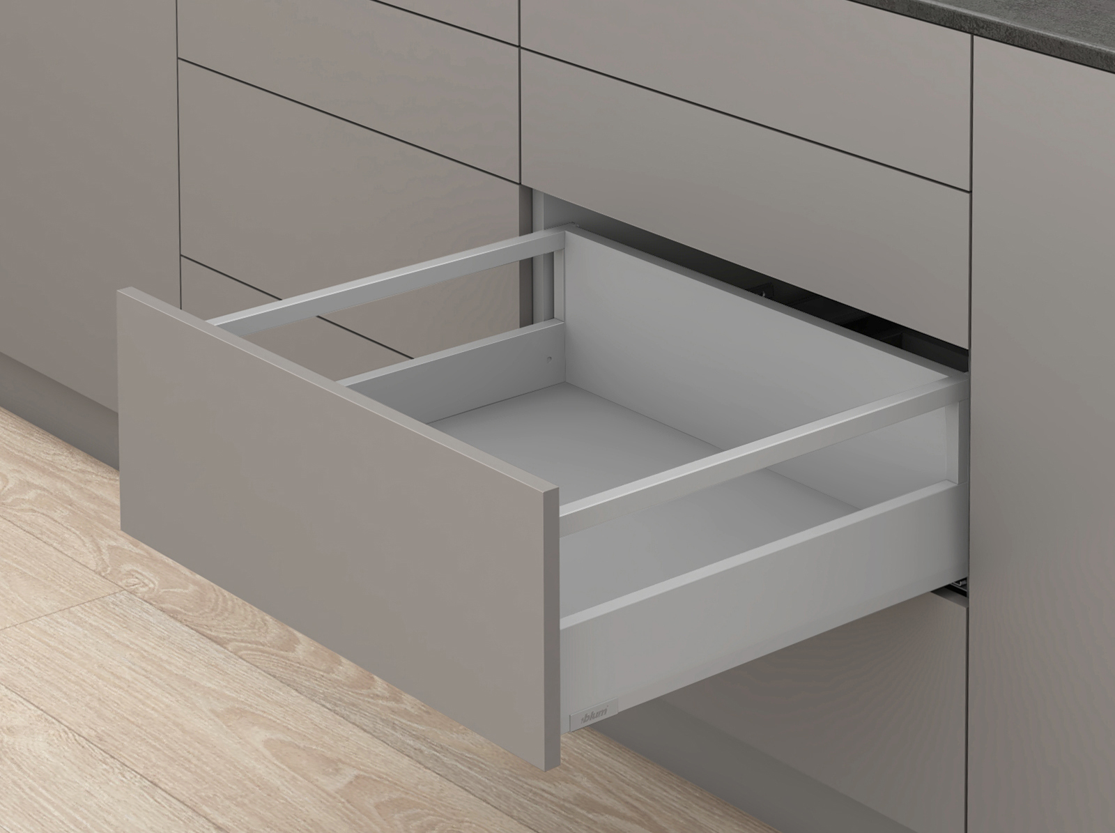 MERIVOBOX, 550 мм, 40 кг, E, з релінгами, TIP-ON BLUMOTION, IG-M (індіум сірий) MERIVOBOX, 550 мм, 40 кг, E, з релінгами, TIP-ON BLUMOTION, IG-M (індіум сірий)