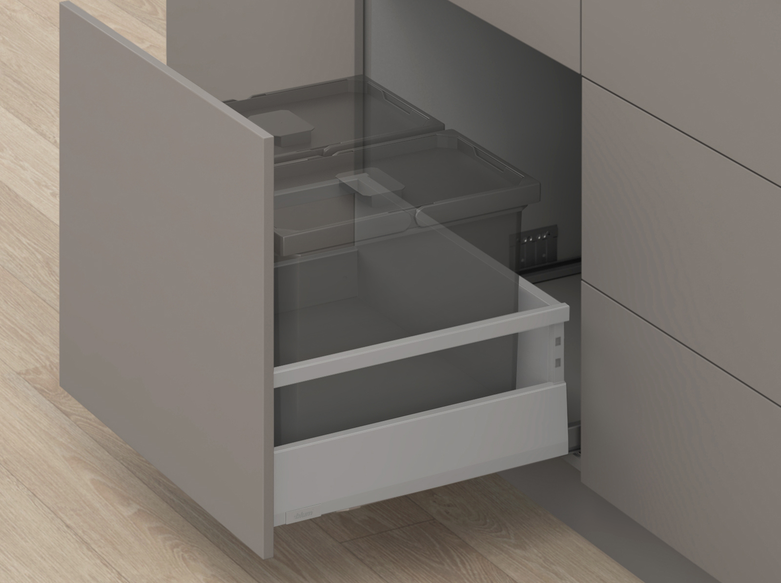 MERIVOBOX, 450 мм, 70 кг, E, з релінгами, TIP-ON BLUMOTION, IG-M (індіум сірий) MERIVOBOX, 450 мм, 70 кг, E, з релінгами, TIP-ON BLUMOTION, IG-M (індіум сірий)