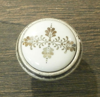 Ручка-кнопка ст. серебро/фарфор d35х27мм