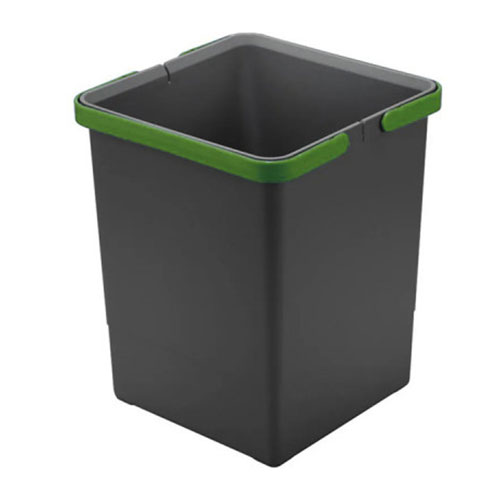 Ведро для мусора COVER BOX c ручками 10л (225х225х280мм), антрацит (пластик)/зеленые