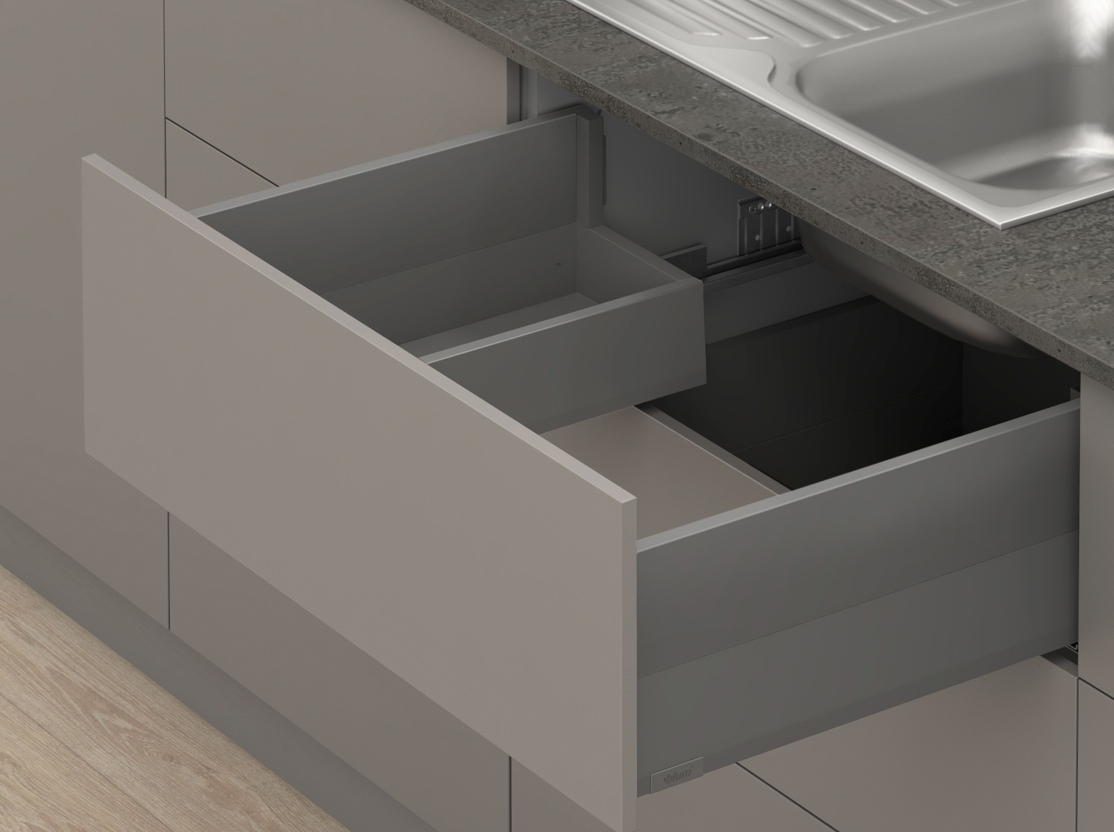 Шухляда під мийку, MERIVOBOX, NL=600 мм / 70 кг, висота E, з BOXCAP Шухляда під мийку, MERIVOBOX, NL=600 мм / 70 кг, висота E, з BOXCAP