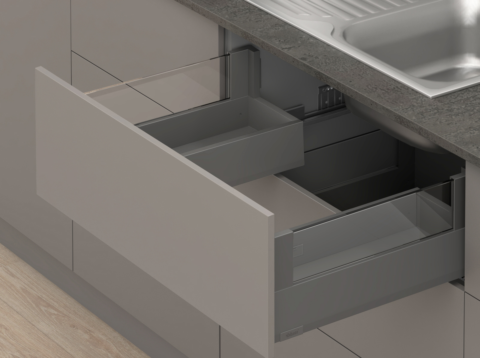 Шухляда під мийку, MERIVOBOX, NL=600 мм / 70 кг, висота E, з BOXCOVER Шухляда під мийку, MERIVOBOX, NL=600 мм / 70 кг, висота E, з BOXCOVER