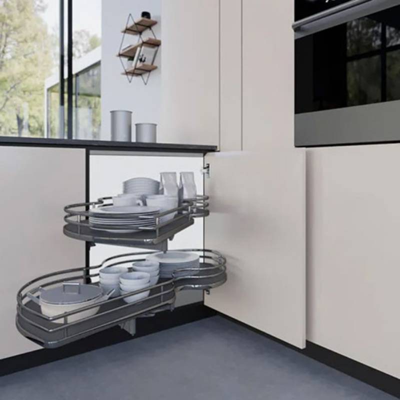 Полиця Elite висувна 450/865х485мм поворотна, 2-х рівнева, ліва, титан Полиця Elite висувна 450/865х485мм поворотна, 2-х рівнева, ліва, титан