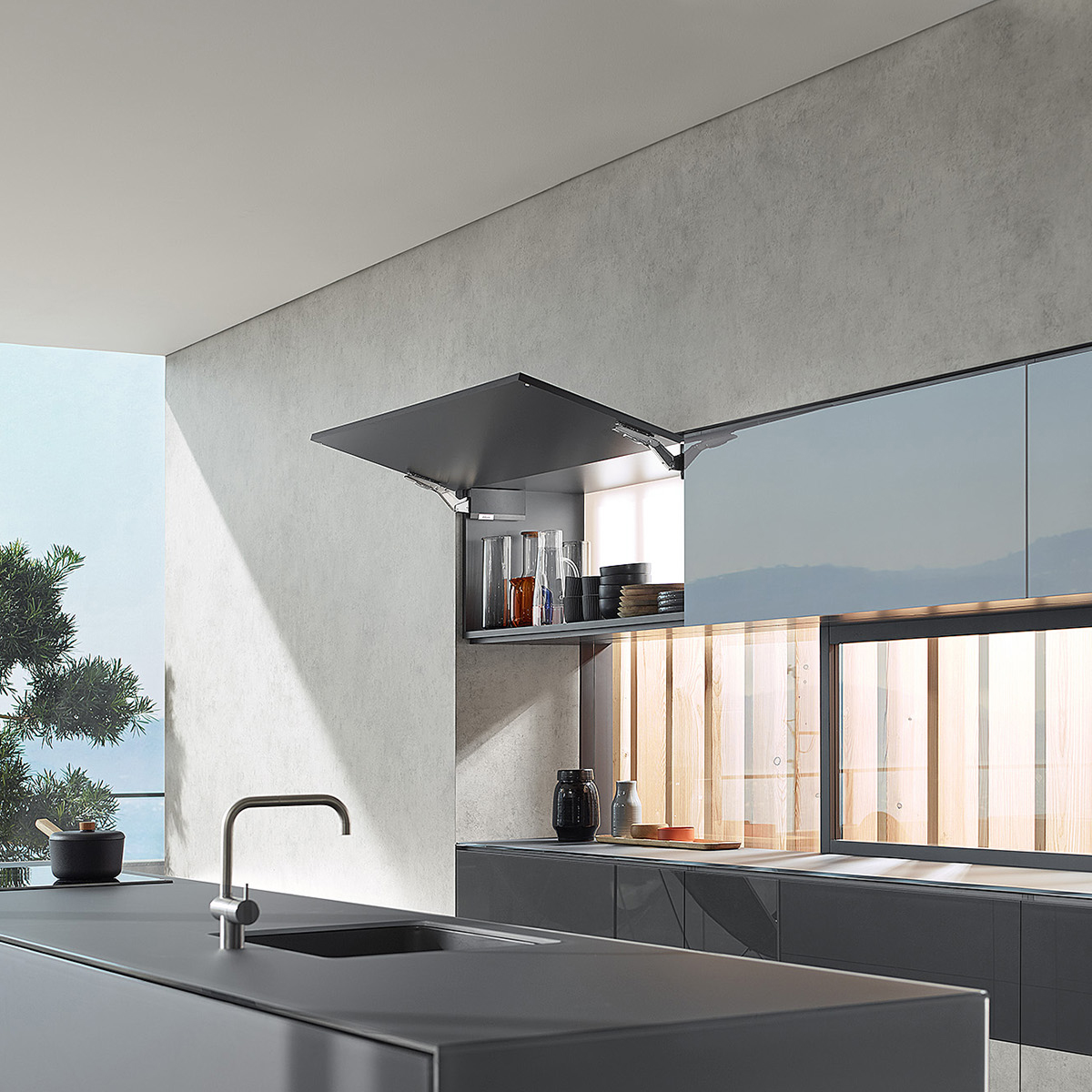 AVENTOS HK top, силовий механізм 25, BLUMOTION, темно-сірий, дерев’яний фасад AVENTOS HK top, силовий механізм 25, BLUMOTION, темно-сірий, дерев’яний фасад