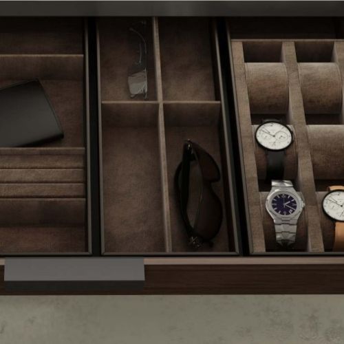 Органайзер для годинників 432х150мм, Екошкіра коричневий + Арахісовий велюр