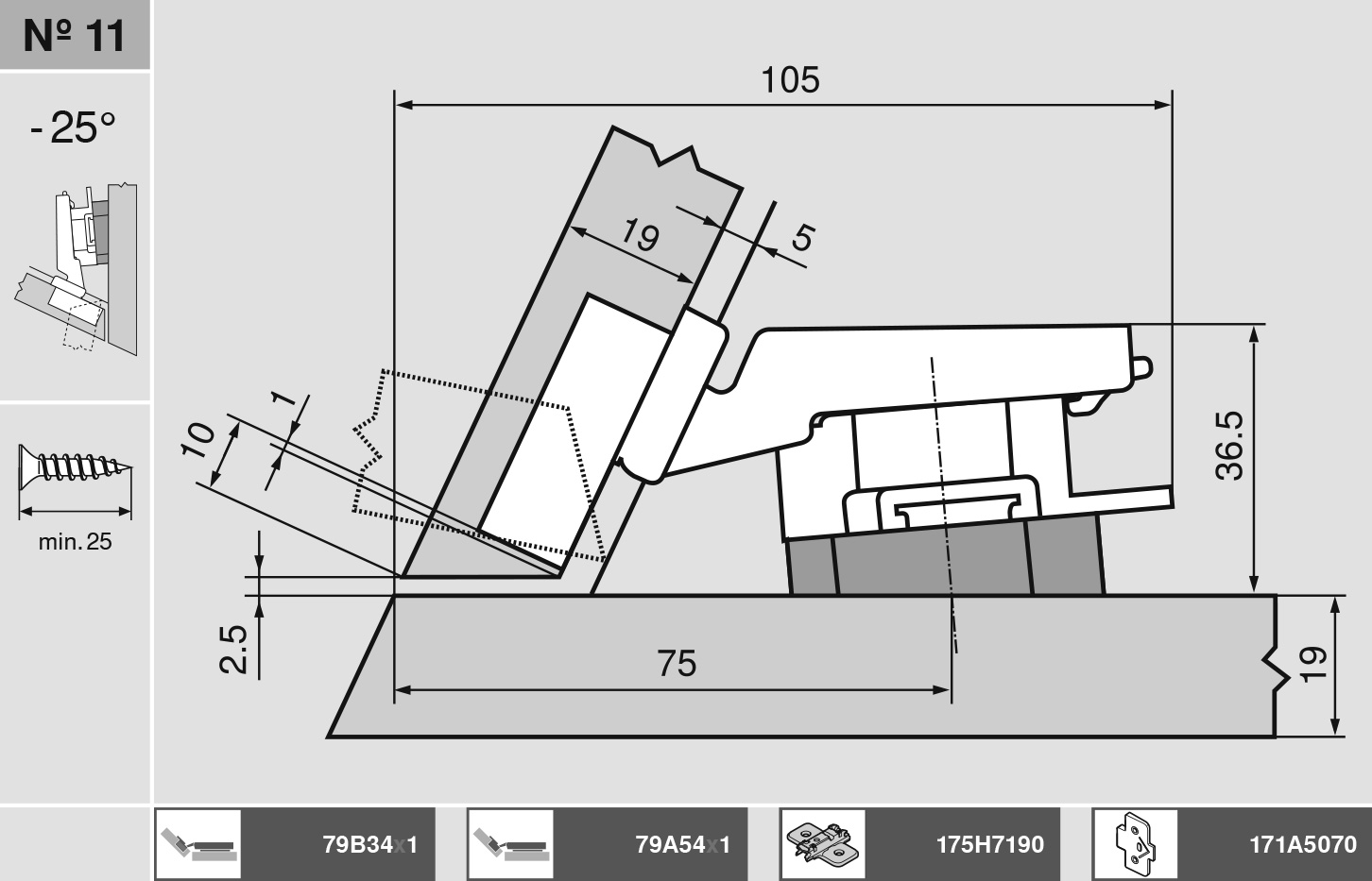 CLIP top кутова завіса №011B (-25°), для ДСП/МДФ, макс.накладна III, під саморізи CLIP top кутова завіса №011B (-25°), для ДСП/МДФ, макс.накладна III, під саморізи