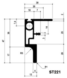 Профіль-ручка ST221 з вирівнювачем TN601 L=2593 мм,  (для дверей 28,5 мм)